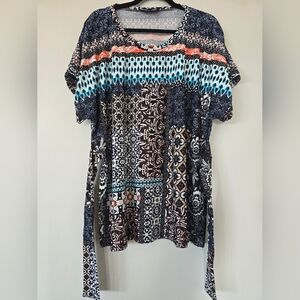 Artizan Ladies Summer Lightweight Top Navy, Aqua & Coral